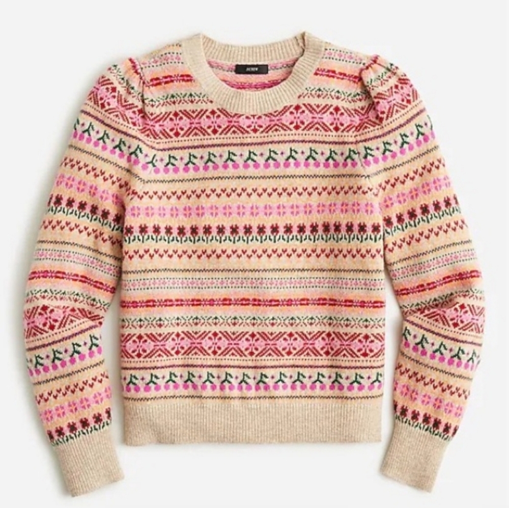 J.Crew Puff-Sleeve Fair Isle Crewneck Sweater